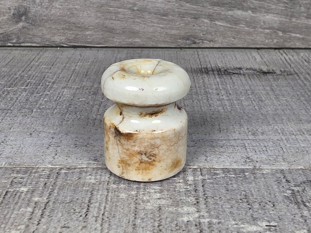 Antique White Porcelain Fence Insulator Donut Top Original Patina 1” Farm 168e11